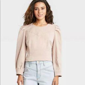 Women's Long Sleeve Denim Pullover Top - Universal Thread Pink XL